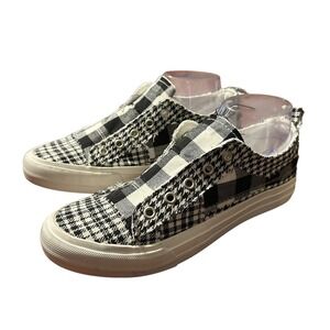 Gypsy Jazz Black White Houndstooth Plaid SlipOn Casual Sneakers Women's Size 8.5